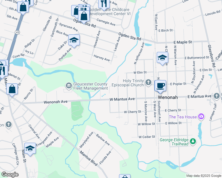 map of restaurants, bars, coffee shops, grocery stores, and more near 406 West Poplar Street in Wenonah