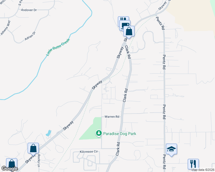 map of restaurants, bars, coffee shops, grocery stores, and more near 1513 Savior Loop in Paradise