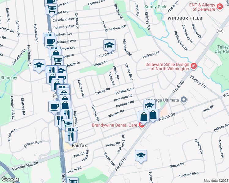 map of restaurants, bars, coffee shops, grocery stores, and more near 232 Pinehurst Road in Wilmington