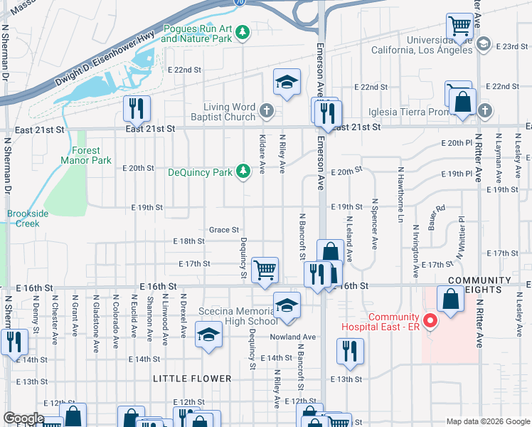 map of restaurants, bars, coffee shops, grocery stores, and more near 1835 Kildare Avenue in Indianapolis