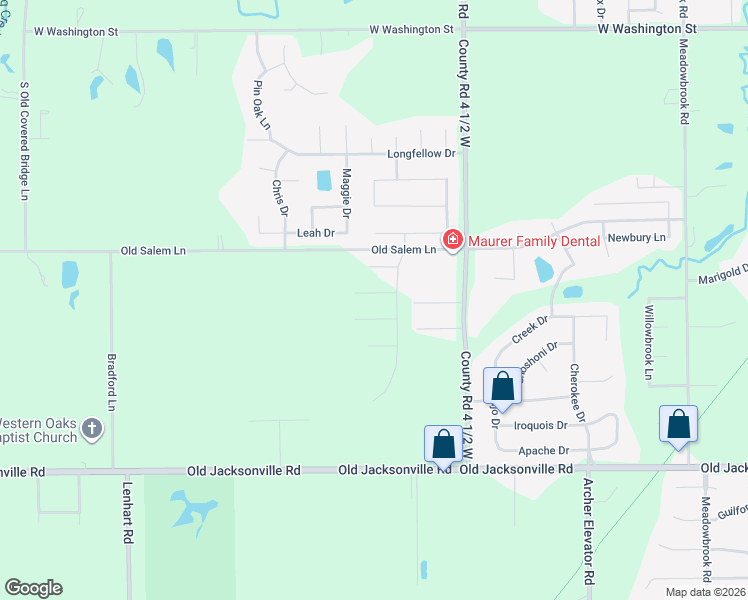map of restaurants, bars, coffee shops, grocery stores, and more near 4700 Old Salem Lane in Springfield