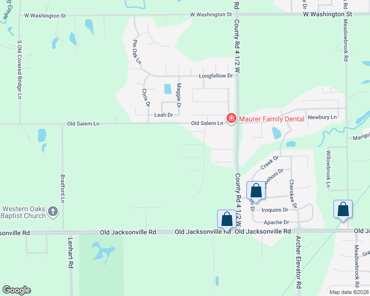 map of restaurants, bars, coffee shops, grocery stores, and more near 4700 Old Salem Lane in Springfield