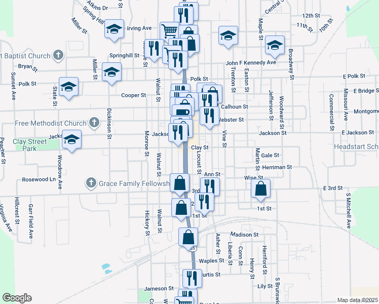 map of restaurants, bars, coffee shops, grocery stores, and more near 421 Washington Street in Chillicothe