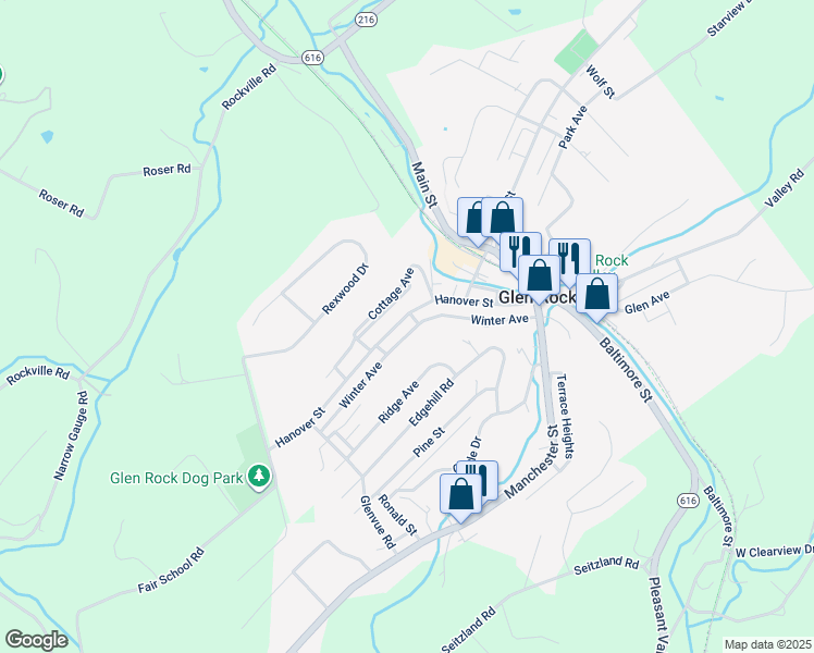 map of restaurants, bars, coffee shops, grocery stores, and more near 150 Hanover Street in Glen Rock