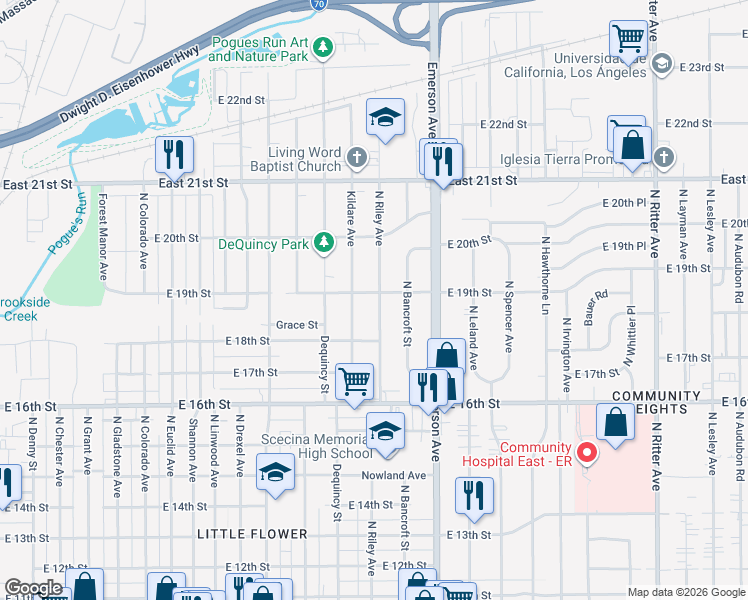 map of restaurants, bars, coffee shops, grocery stores, and more near 1835 Kildare Avenue in Indianapolis
