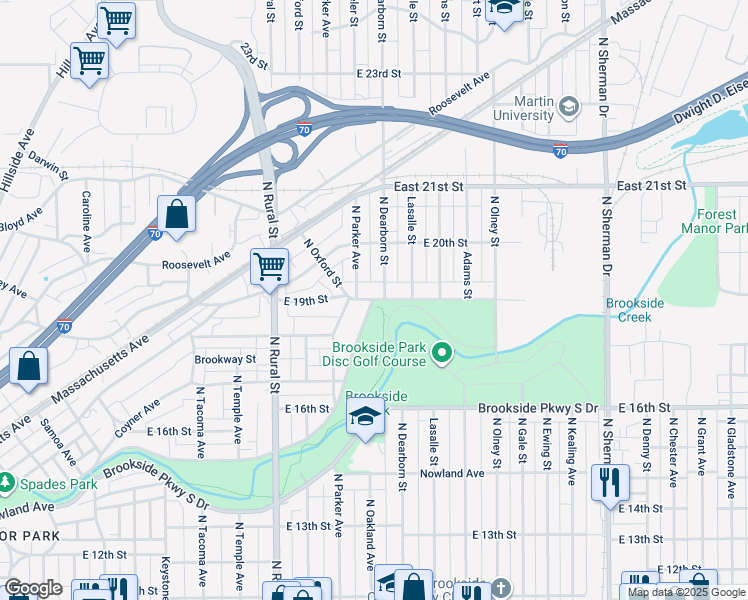 map of restaurants, bars, coffee shops, grocery stores, and more near 3122 Brookside Parkway North Drive in Indianapolis