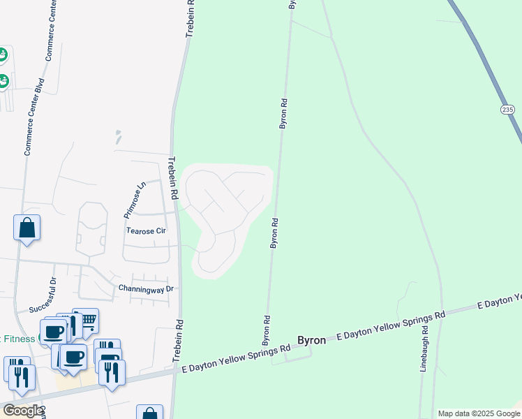 map of restaurants, bars, coffee shops, grocery stores, and more near 3648 Byron Road in Xenia