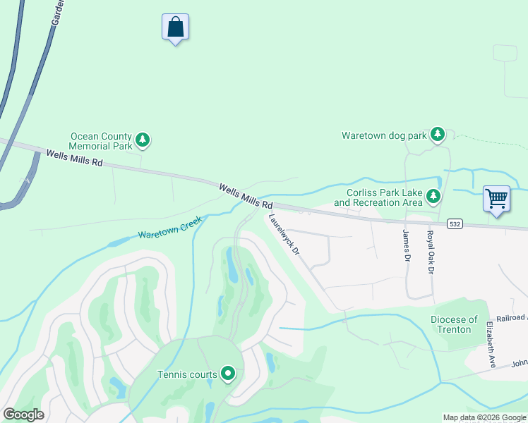 map of restaurants, bars, coffee shops, grocery stores, and more near 24 Laurelwyck Dr in Ocean Township