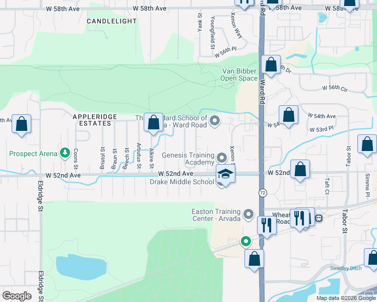 map of restaurants, bars, coffee shops, grocery stores, and more near 5311 Youngfield Way in Arvada