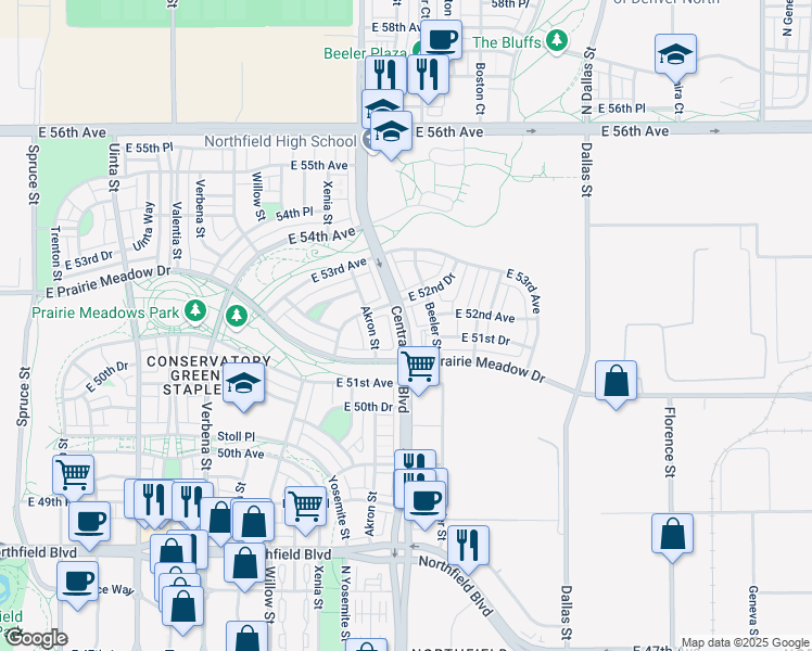 map of restaurants, bars, coffee shops, grocery stores, and more near in Denver