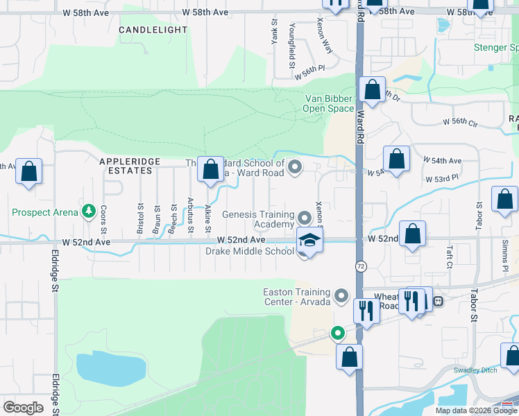 map of restaurants, bars, coffee shops, grocery stores, and more near 5311 Youngfield Way in Arvada