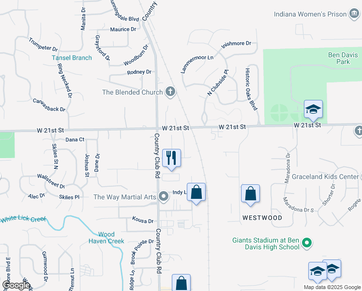 map of restaurants, bars, coffee shops, grocery stores, and more near 2010 Country Crossing in Indianapolis