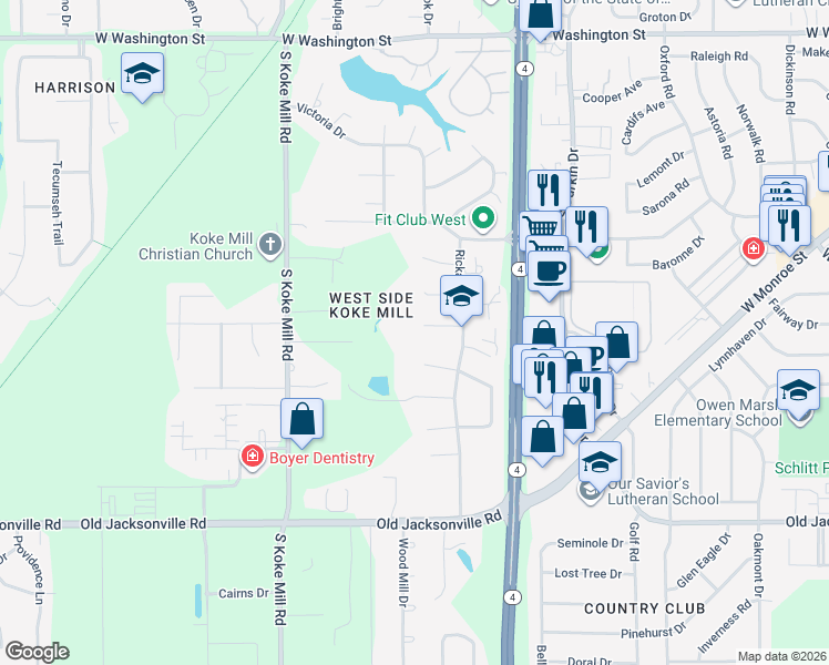 map of restaurants, bars, coffee shops, grocery stores, and more near 2825 Ticonderoga Street in Springfield