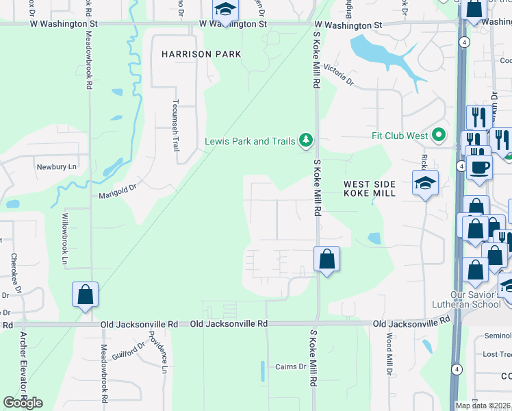 map of restaurants, bars, coffee shops, grocery stores, and more near 605 Black Hills Drive in Springfield