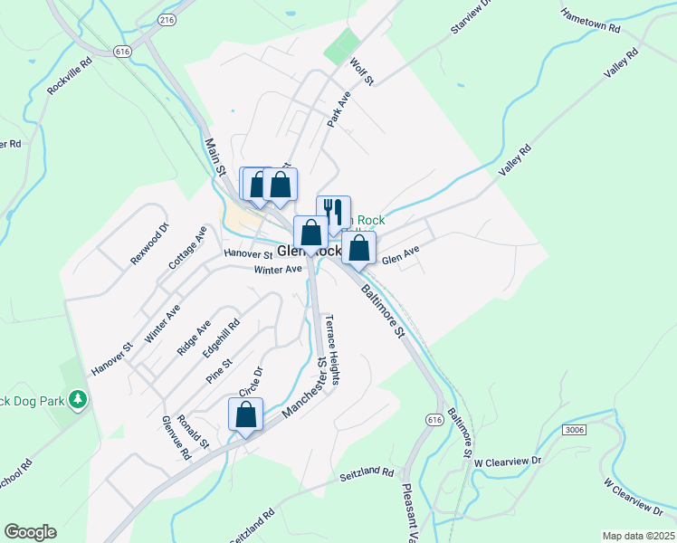 map of restaurants, bars, coffee shops, grocery stores, and more near 33 Baltimore Street in Glen Rock