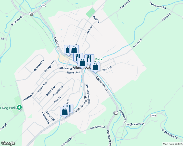 map of restaurants, bars, coffee shops, grocery stores, and more near 39 Baltimore Street in Glen Rock