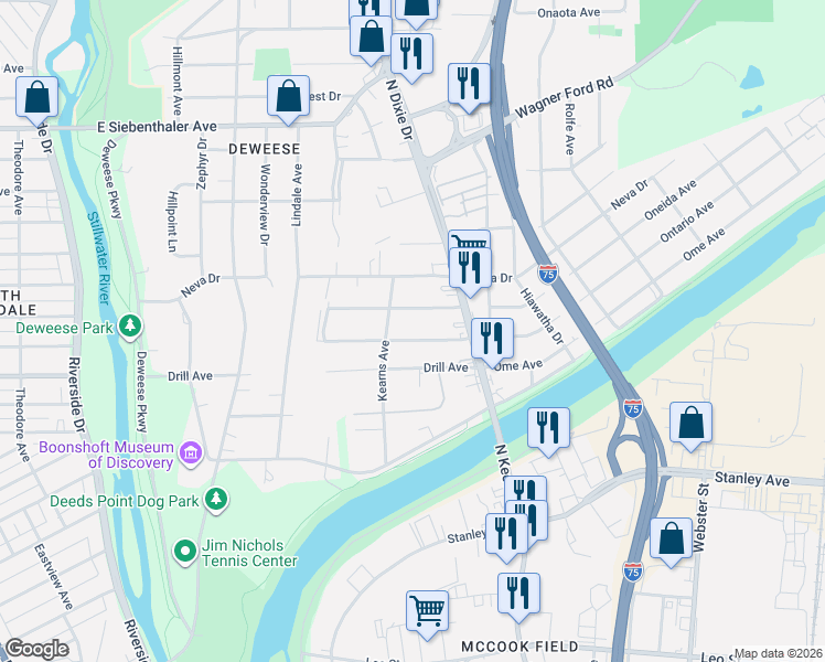 map of restaurants, bars, coffee shops, grocery stores, and more near 2008 Ontario Avenue in Dayton