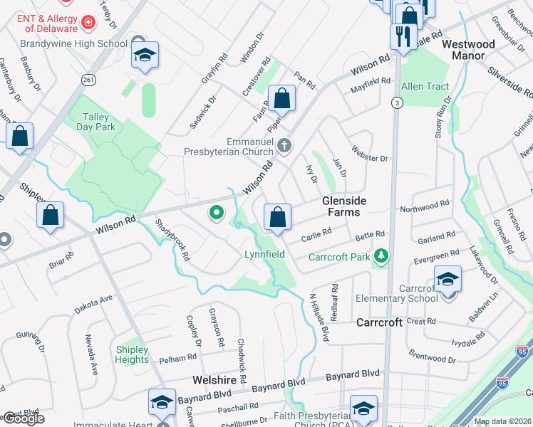 map of restaurants, bars, coffee shops, grocery stores, and more near 16 Homewood Road in Wilmington