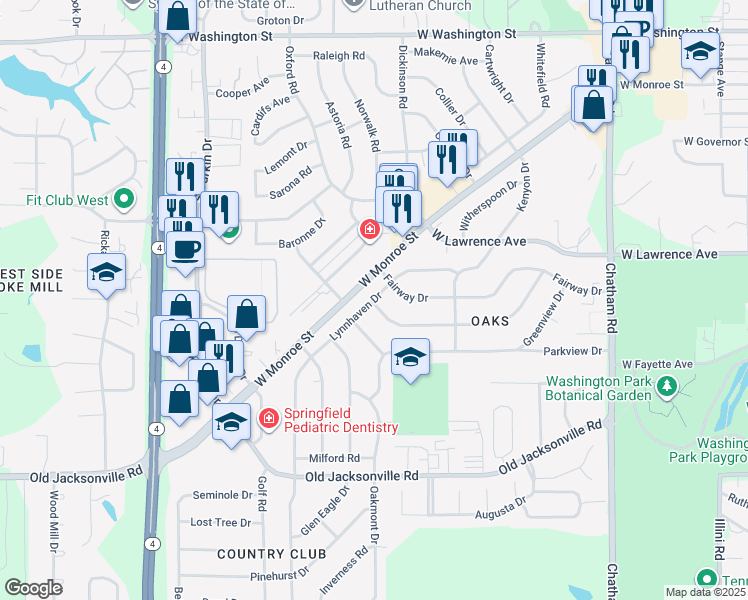 map of restaurants, bars, coffee shops, grocery stores, and more near 2398 Westview Dr in Springfield