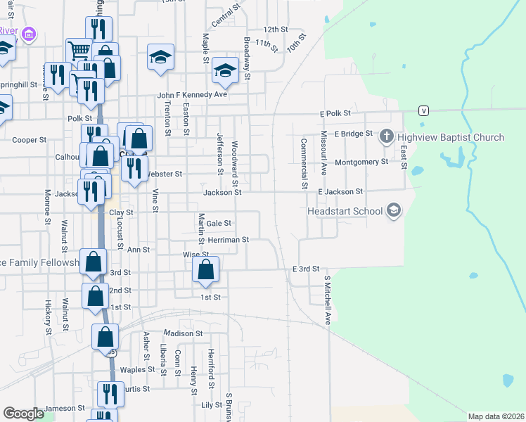 map of restaurants, bars, coffee shops, grocery stores, and more near 400-434 Reynard Street in Chillicothe