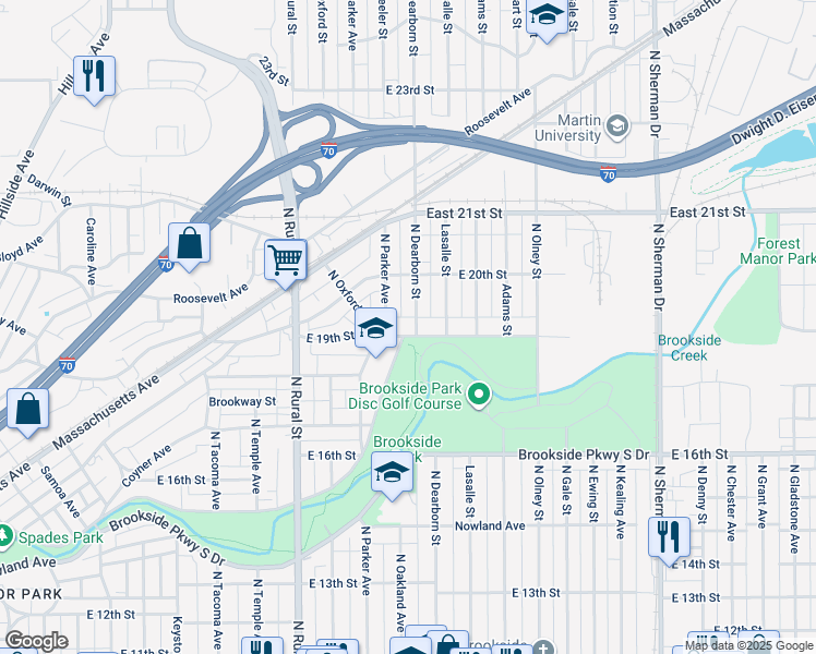 map of restaurants, bars, coffee shops, grocery stores, and more near 3122 Brookside Parkway North Drive in Indianapolis