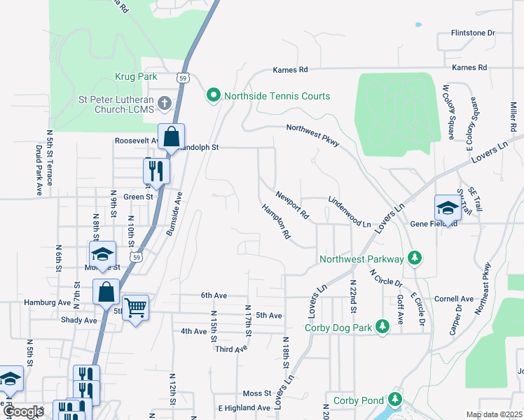 map of restaurants, bars, coffee shops, grocery stores, and more near 3112 Hampton Road in Saint Joseph