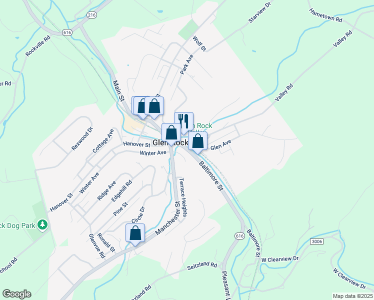 map of restaurants, bars, coffee shops, grocery stores, and more near 31 Baltimore Street in Glen Rock