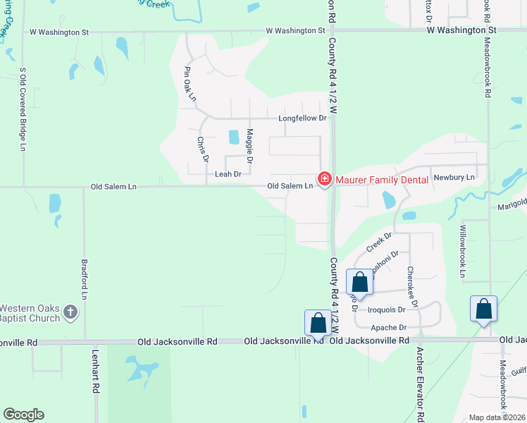map of restaurants, bars, coffee shops, grocery stores, and more near 4700 Old Salem Lane in Springfield