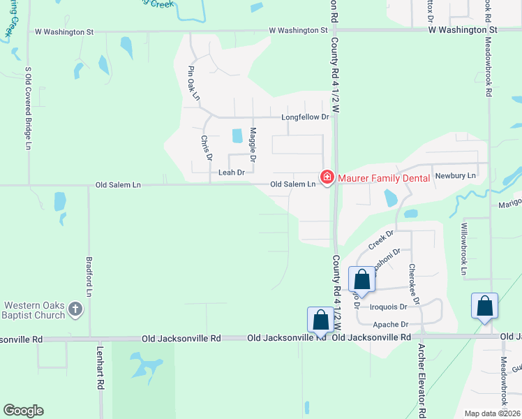 map of restaurants, bars, coffee shops, grocery stores, and more near 4700 Old Salem Lane in Springfield