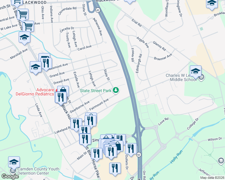 map of restaurants, bars, coffee shops, grocery stores, and more near 342 Dearborne Avenue in Gloucester Township