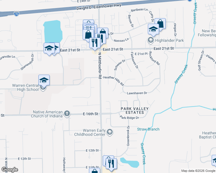 map of restaurants, bars, coffee shops, grocery stores, and more near 1736 Bluewater Court in Indianapolis