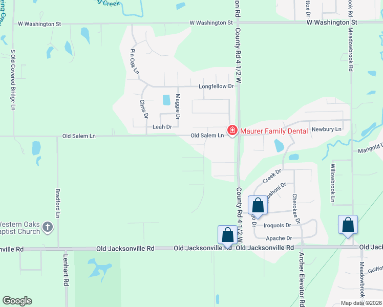 map of restaurants, bars, coffee shops, grocery stores, and more near 4700 Old Salem Lane in Springfield