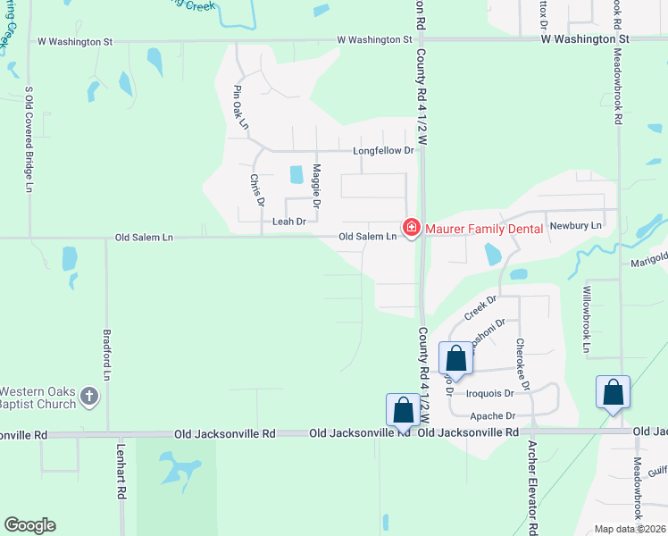 map of restaurants, bars, coffee shops, grocery stores, and more near 4700 Old Salem Lane in Springfield