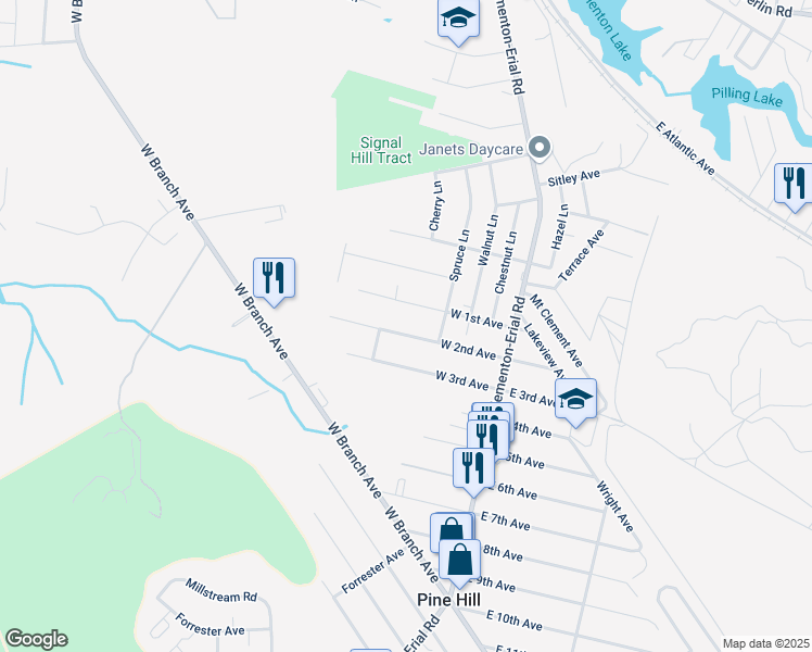 map of restaurants, bars, coffee shops, grocery stores, and more near 83 West 3rd Avenue in Pine Hill