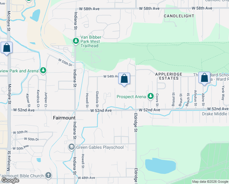 map of restaurants, bars, coffee shops, grocery stores, and more near 5307 Flora Way in Arvada