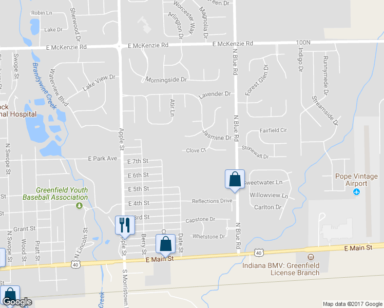 map of restaurants, bars, coffee shops, grocery stores, and more near 1295 Clove Court in Greenfield