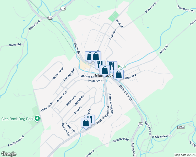map of restaurants, bars, coffee shops, grocery stores, and more near 20 Hanover Street in Glen Rock
