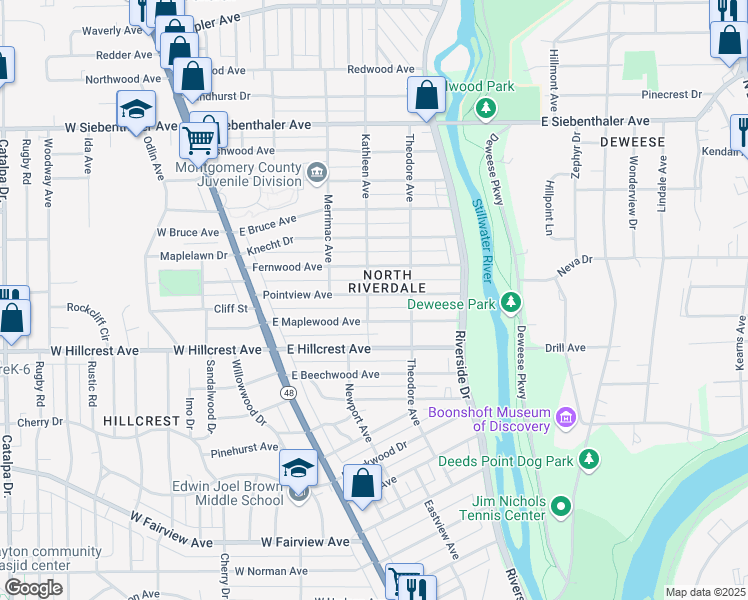 map of restaurants, bars, coffee shops, grocery stores, and more near 204 Pointview Avenue in Dayton