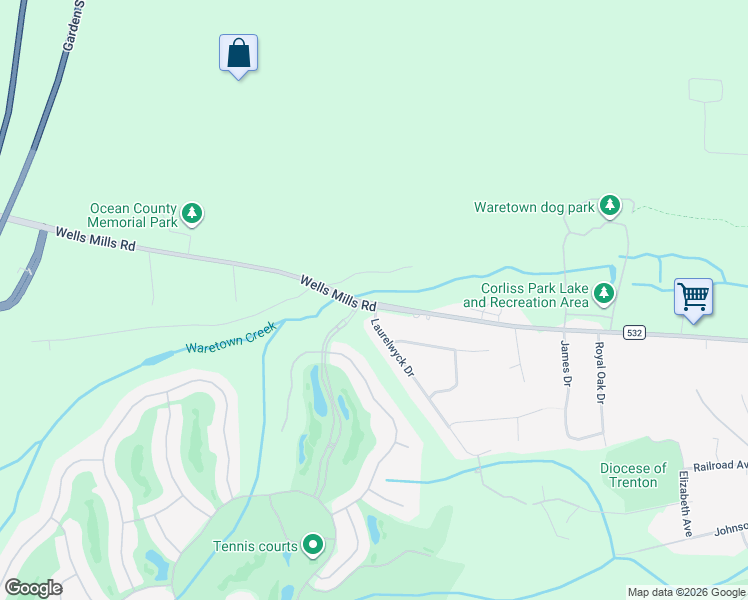 map of restaurants, bars, coffee shops, grocery stores, and more near 24 Laurelwyck Drive in Ocean Township