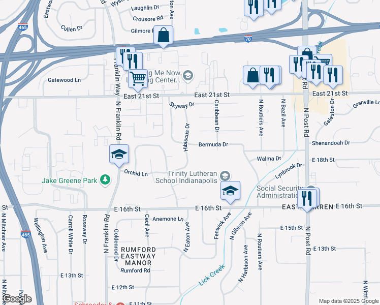 map of restaurants, bars, coffee shops, grocery stores, and more near 1839 Hibiscus Drive in Indianapolis