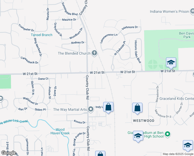 map of restaurants, bars, coffee shops, grocery stores, and more near 2036 Country Crossing in Indianapolis