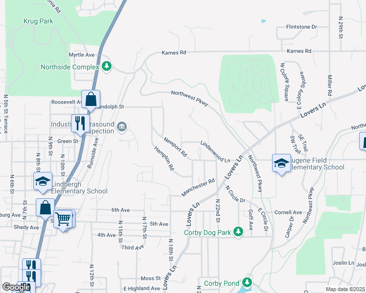 map of restaurants, bars, coffee shops, grocery stores, and more near 3213 Coronado Street in Saint Joseph