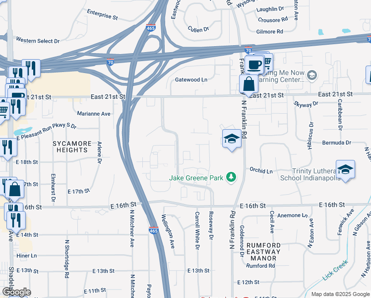map of restaurants, bars, coffee shops, grocery stores, and more near in Indianapolis