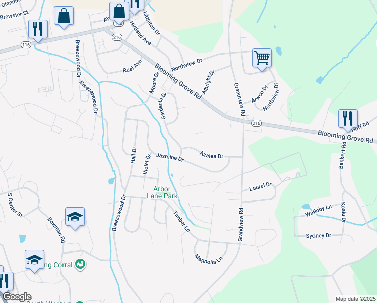 map of restaurants, bars, coffee shops, grocery stores, and more near 305 Azalea Drive in Hanover