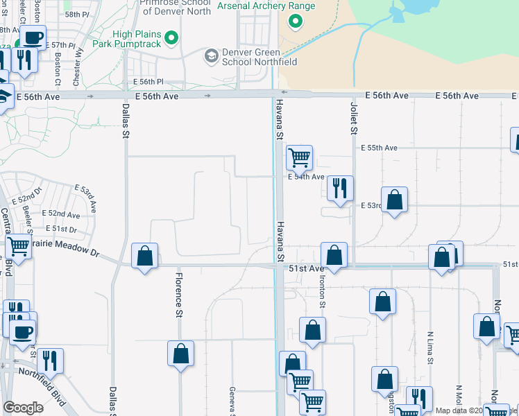 map of restaurants, bars, coffee shops, grocery stores, and more near 5200 South Dayton Street in Englewood