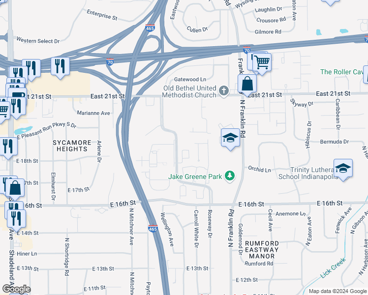 map of restaurants, bars, coffee shops, grocery stores, and more near in Indianapolis