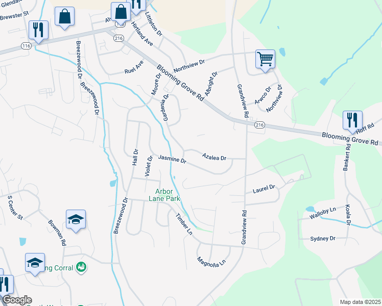 map of restaurants, bars, coffee shops, grocery stores, and more near 305 Azalea Drive in Hanover