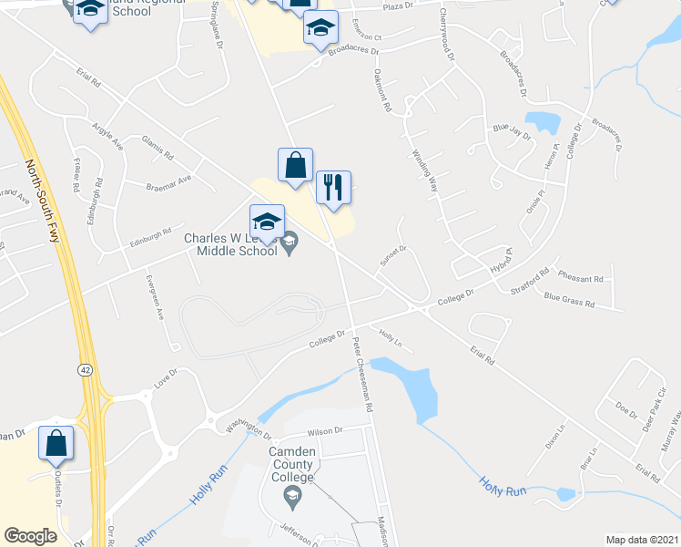 map of restaurants, bars, coffee shops, grocery stores, and more near 1411 Little Gloucester Road in Gloucester Township