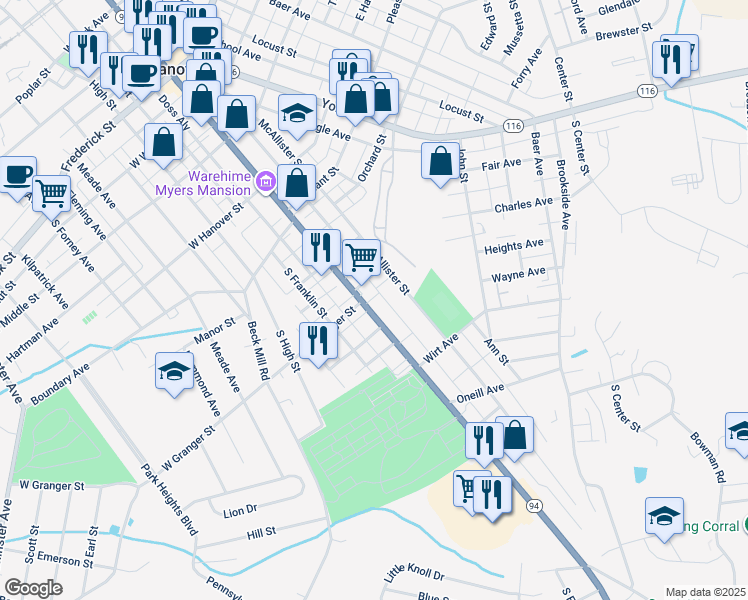 map of restaurants, bars, coffee shops, grocery stores, and more near 548 Baltimore Street in Hanover
