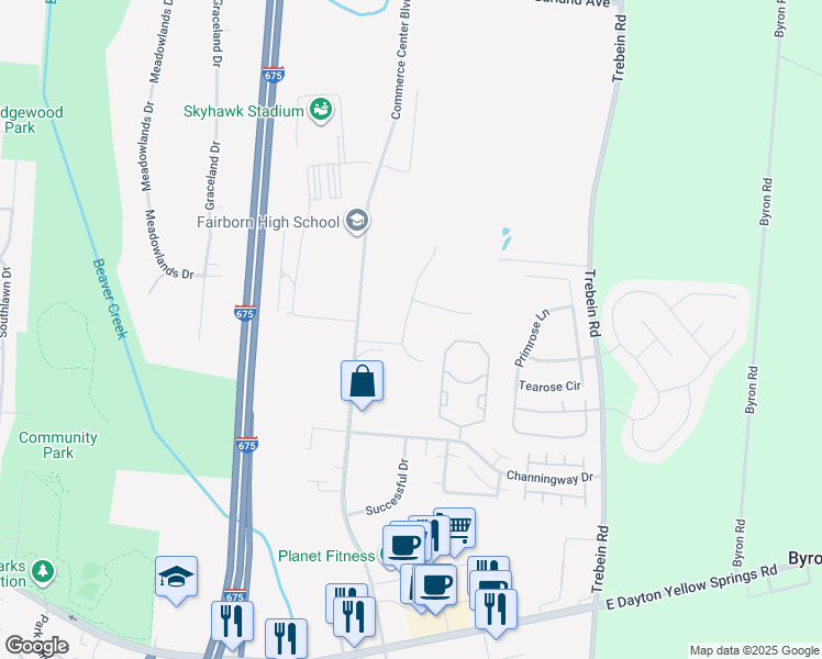 map of restaurants, bars, coffee shops, grocery stores, and more near 1690 Arden Bend in Fairborn